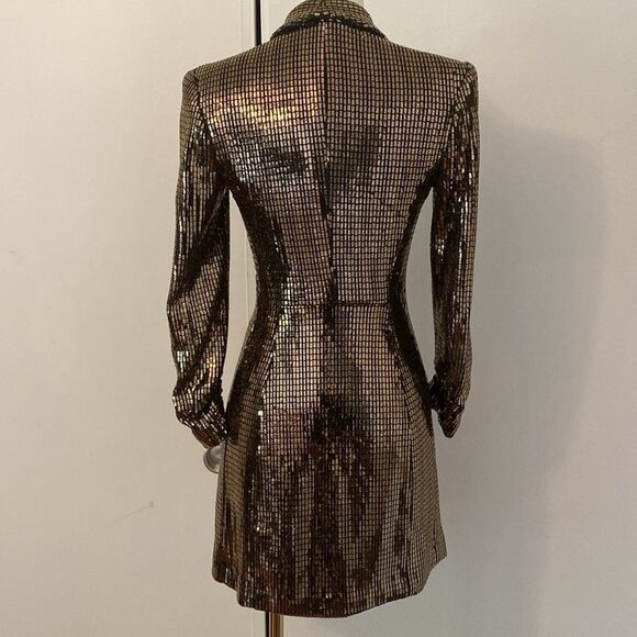 Zara Gold Metallic Sequin Blazer Dress XS - Picture 5 of 16